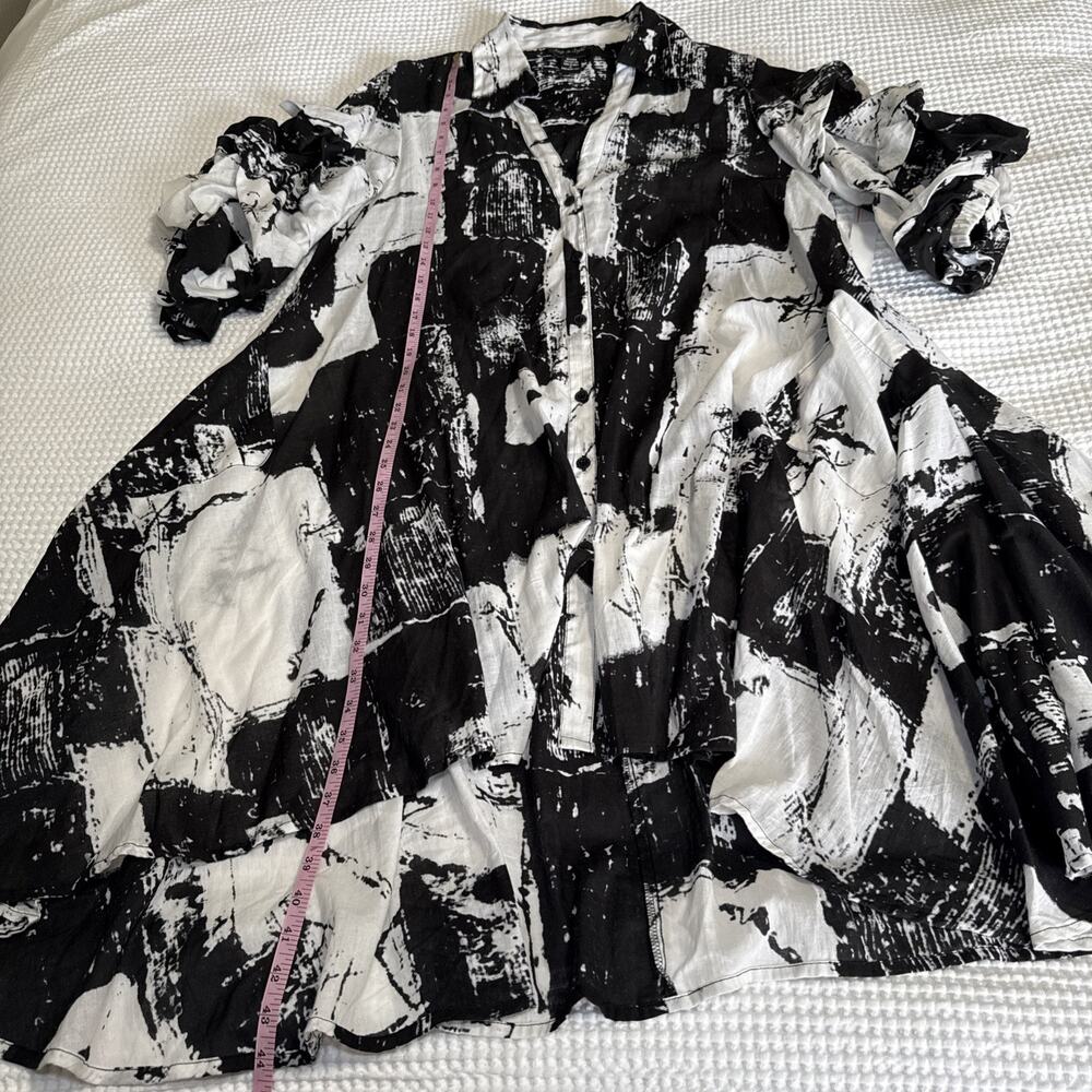 Step In Style Long Shirt Dress 1X White Black Cotton Whimsy Art Flowy NWT READ - Picture 12 of 16